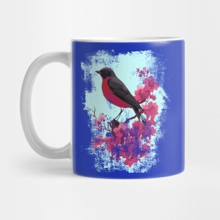 robin bird perched on flowering branch design Mug